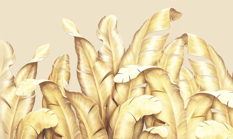 Fototapete mit großen goldenen Bananenblättern In Golden Leaves für Wohnzimmer - Bild Nummer 2
