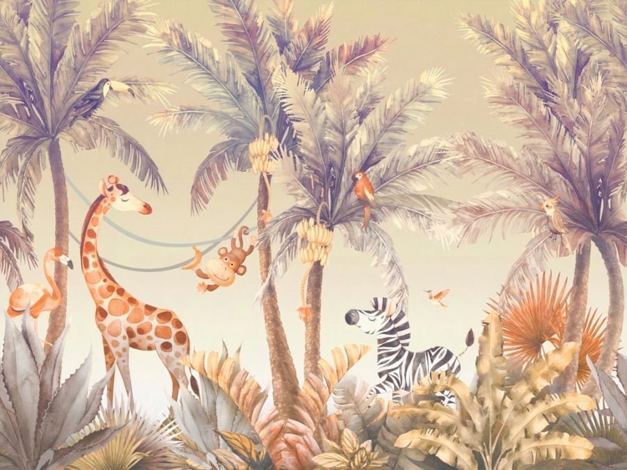 Bunte Tiere in den Tropen Fröhliche Tiere im Dschungel Fototapete für Kinderzimmer - Bild Nummer 2