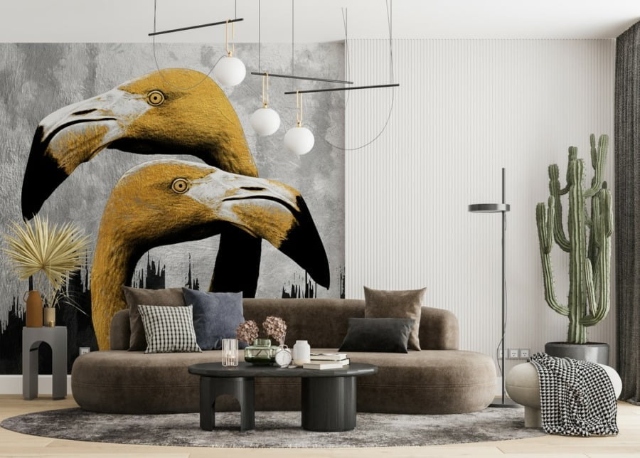 Exotische Vögel Fototapete Zwei gelbe Vögel für Wohnzimmer - Hauptproduktbild