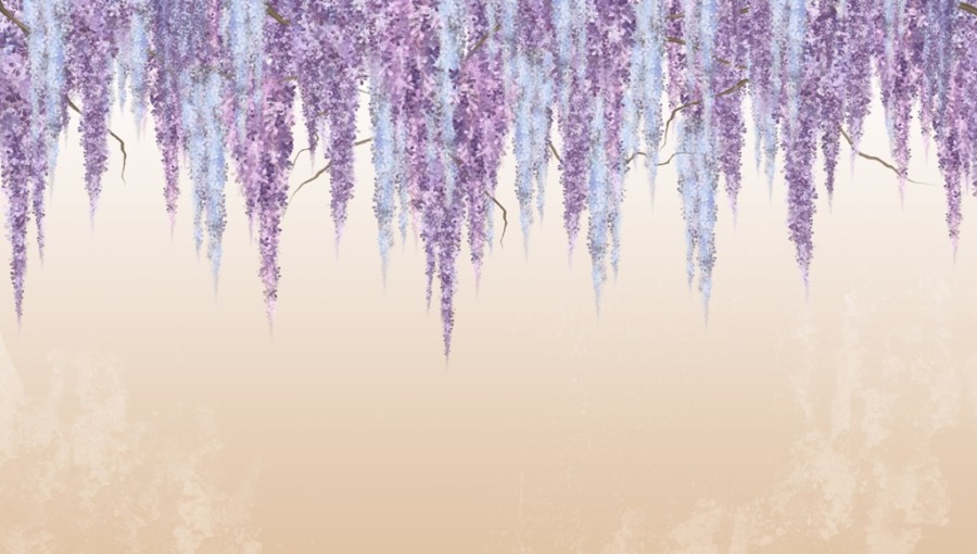 Fototapete mit klarem Blumenmotiv auf beigem Hintergrund Floral Violets Garland - Bild Nummer 2