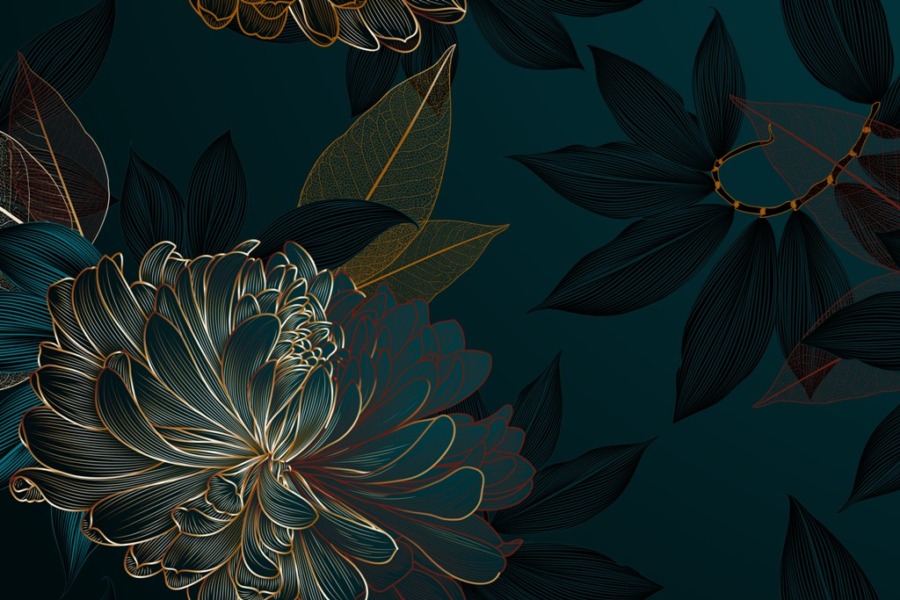 Fototapeta w ciemnych kolorach z motywem złotej kreski Kwiat w Granacie - zdjęcie numer 2