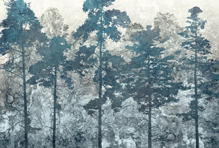 Fototapete mit hohen Bäumen in Blautönen Blue Forest - Bild Nummer 2