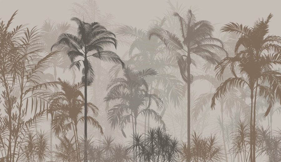 Fototapeta z wysokimi, tropikalnymi drzewami Palmy We Mgle 3D - zdjęcie numer 2
