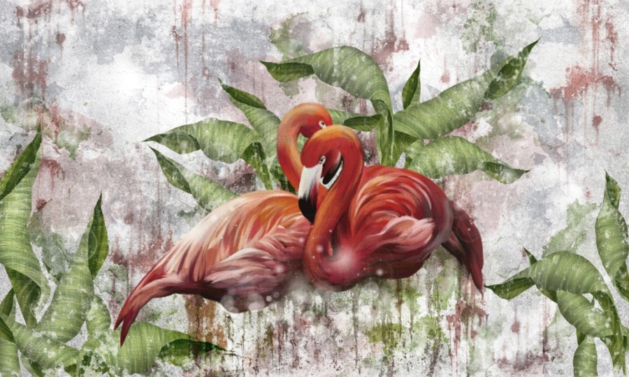 Fototapeta ze splecionymi w uścisku egzotycznymi ptakami Para Czerwonych Flamingów do sypialni - zdjęcie numer 2
