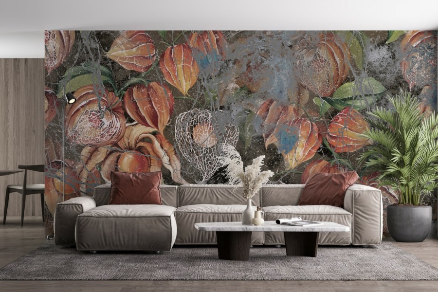 Lebendige Wandmalerei Orange of Dry Flowers - Hauptproduktbild