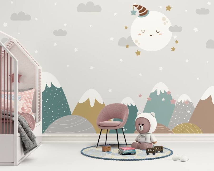 Winterliche Berglandschaft Fototapete in warmen Farben Calm Moon Sleep For Children - Hauptproduktbild
