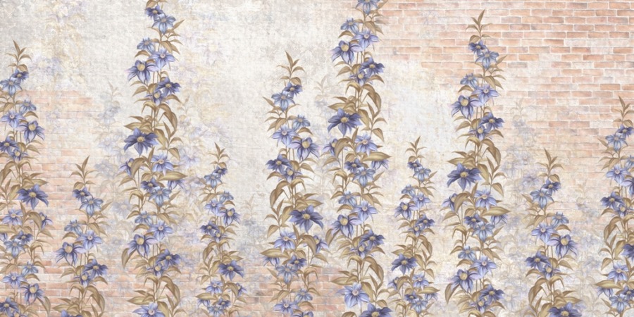 Fototapeta z motywem kwiatowym w stonowanych kolorach Kwitnące Pnącze Na Murze - zdjęcie numer 2