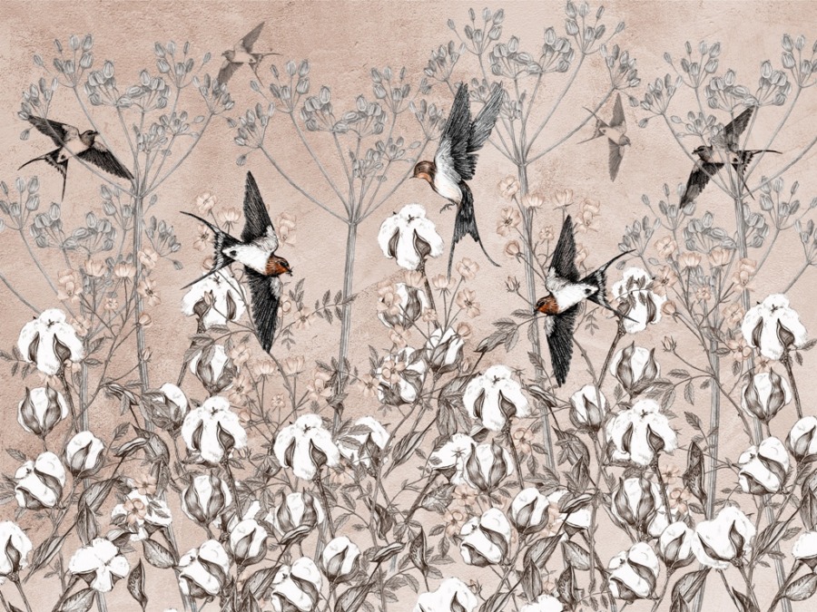 Fototapeta w stylu japońskim Ptaki w Kwiatach Bawełny - zdjęcie numer 2