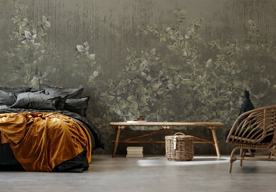 Boho-Stil Grüner Efeu auf dunklem Hintergrund Fototapete für Schlafzimmer - Hauptproduktbild