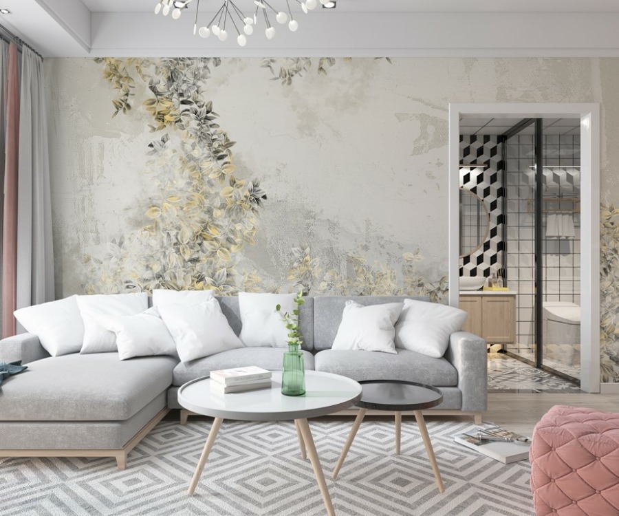 Blattgold Säule Wandbild in Grau für Wohnzimmer - Hauptproduktbild