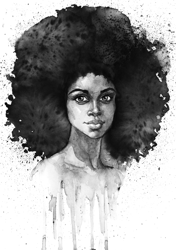 Fototapeta z twarzą młodej kobiety w czarno-białej tonacji Jej Włosy - zdjęcie numer 2