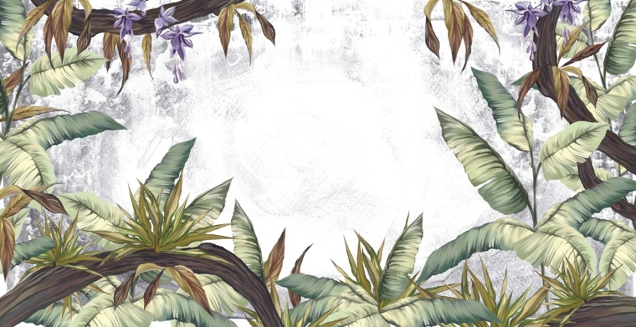 Fototapeta z motywem tropikalnych liści na białym tle Biała Plama w Tropikach - zdjęcie numer 2