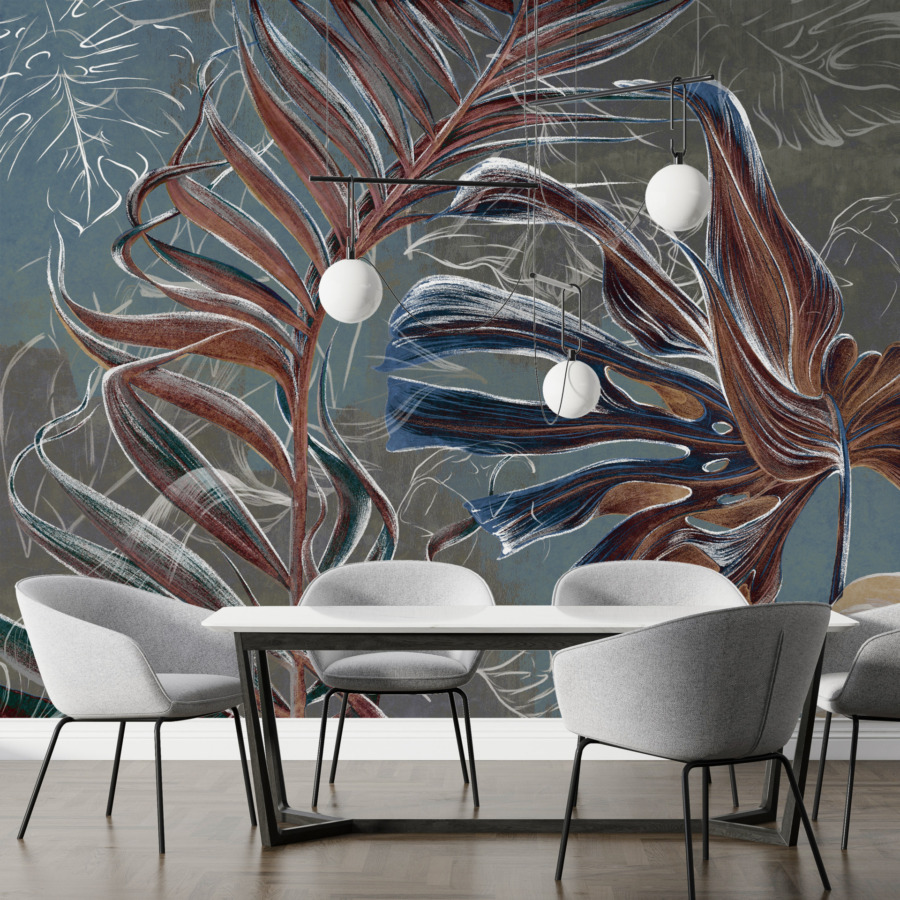 Tropische Blätter Wandbild in braun und marineblau Chocolate Palm Leaves - Hauptproduktbild
