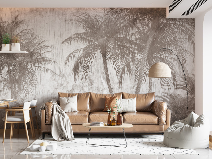 Fototapete mit exotischen Palmen in Sepia Regen im Dschungel - Hauptproduktbild