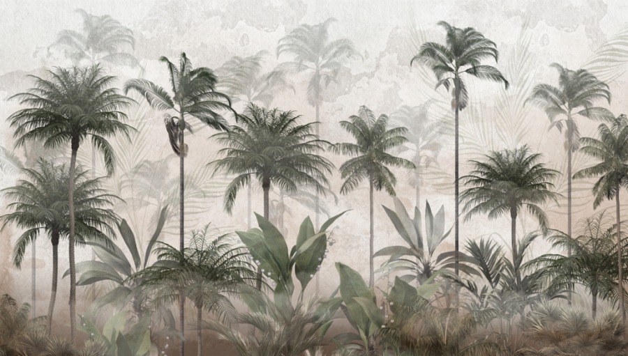 Fototapete mit hohen Palmen auf grauem Hintergrund Jungle Beyond the Mist - Bild Nummer 2