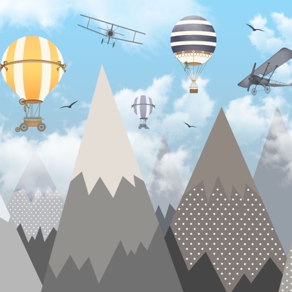 Fototapete Bunte Luftballons über den Bergen