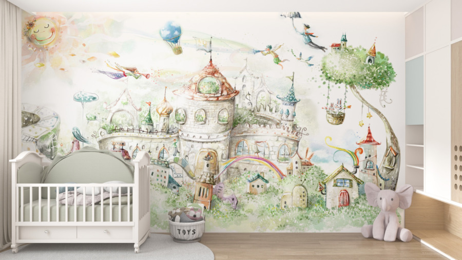 Fototapete in sanften Farben und märchenhafter Landschaft Magic Castle - Hauptproduktbild