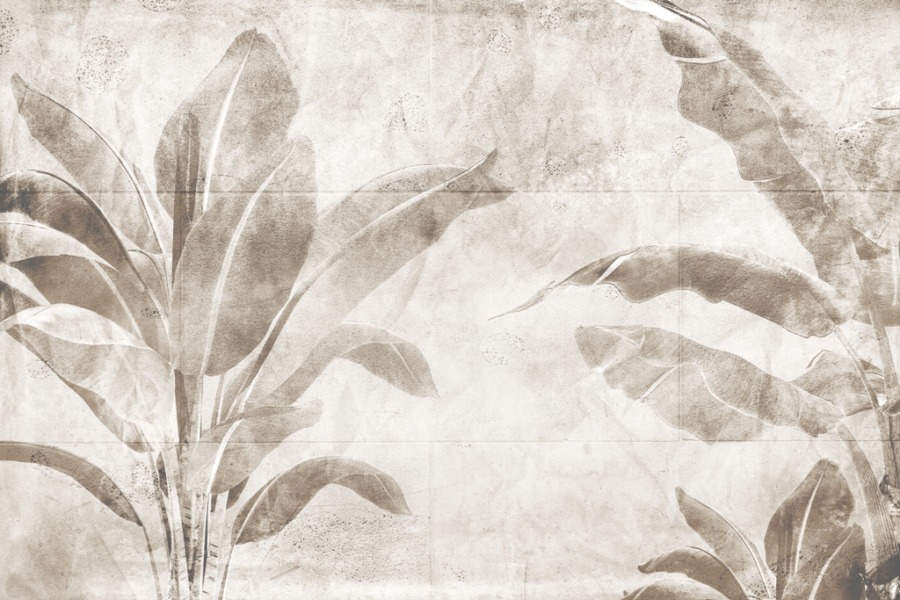 Wandgemälde mit Laubfahne im Nebel Undeutliche Palmen - Bild Nummer 2