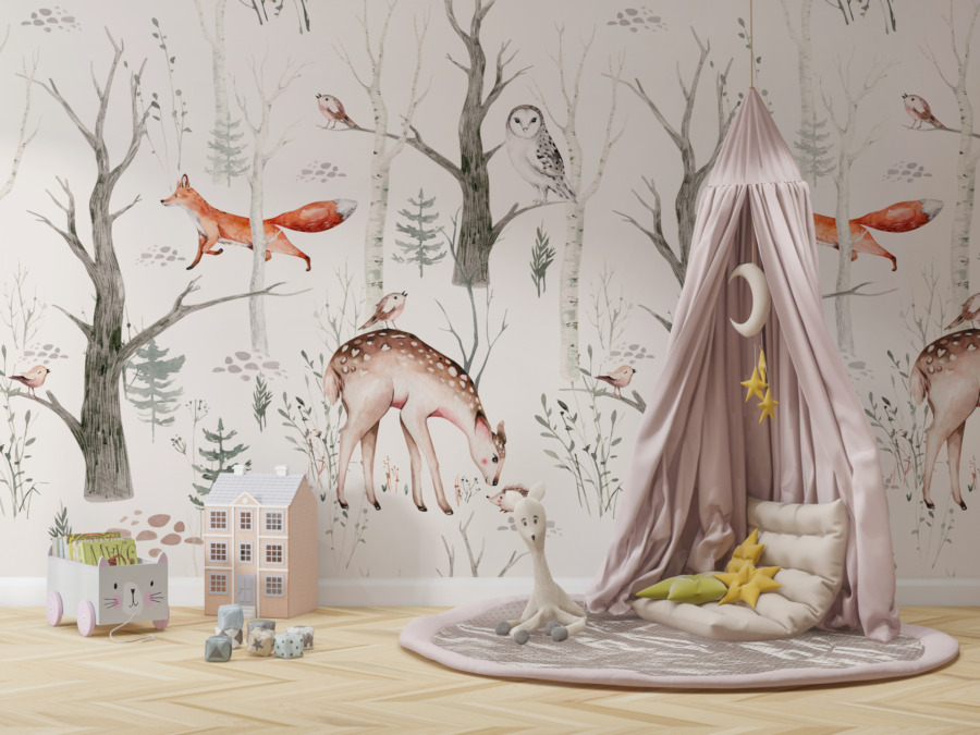 Winterwald und Tierwelt Wandbild für Kinder Ore Fox - Hauptproduktbild
