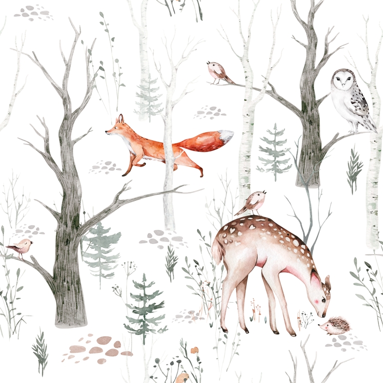 Kinder-Winterwaldlandschaft mit einem Reh und einem Igel - Bild Nummer 2