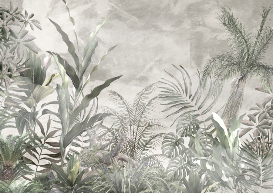 Fototapete in Grün- und Grautönen Mauer aus exotischen Pflanzen - Bild Nummer 2