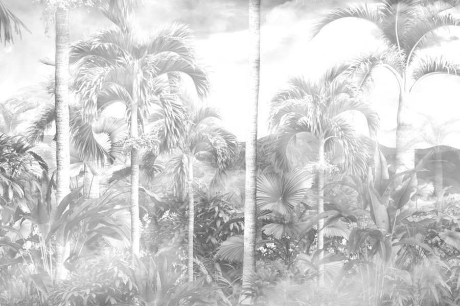 Wandmalerei in Grautönen in den dichten Tropen Leuchtender Dschungel - Bild Nummer 2