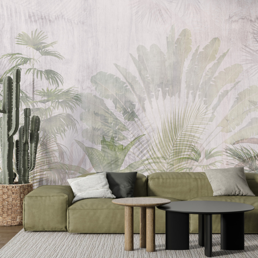 Fototapete tropische Landschaft in Grautönen Fan in White - Hauptproduktbild