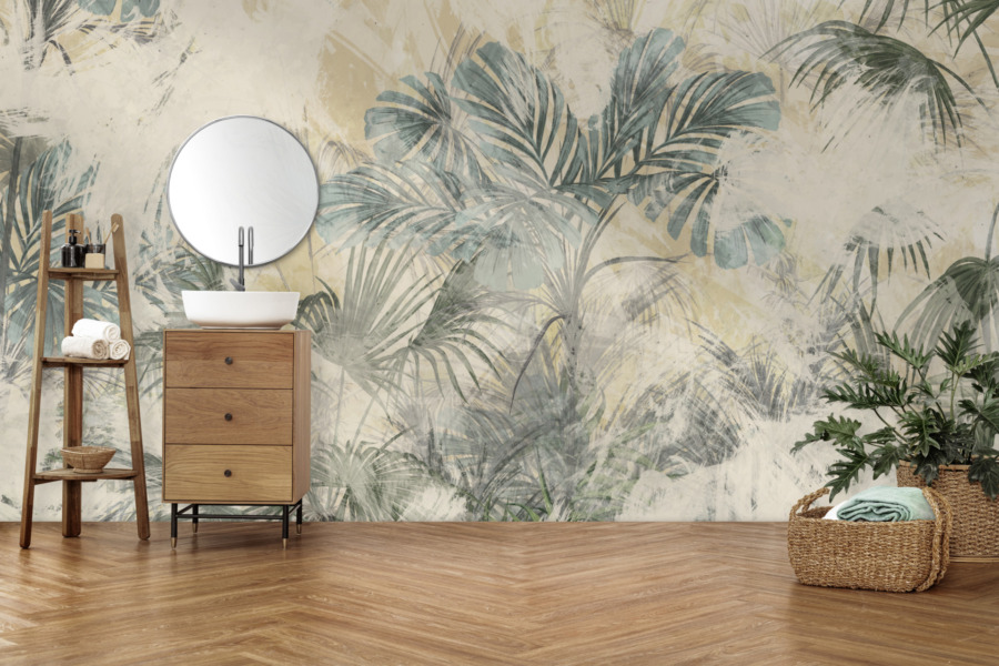 Tropische Palmenblätter Wandmalerei Painted Leaves - Hauptproduktbild