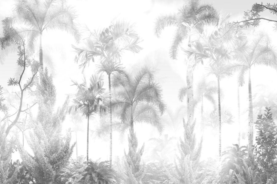 Tropische Dschungel-Nebelwand in Weiß- und Grautönen Misty Palms - Bild Nummer 2