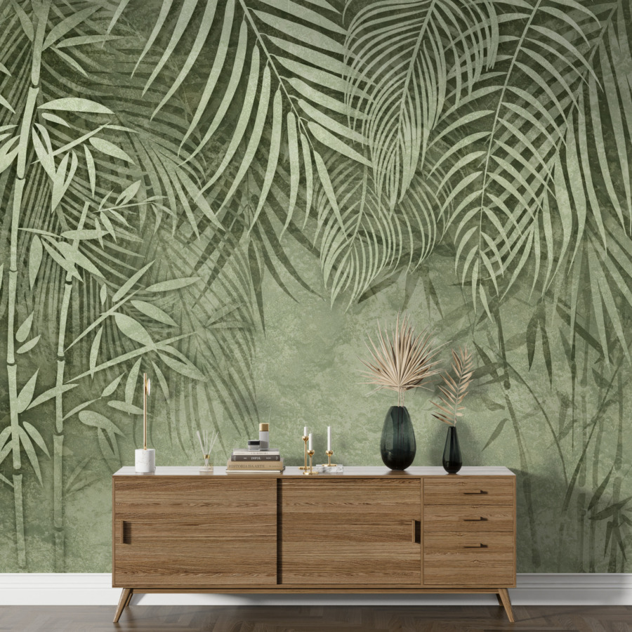 Fototapete in tropischen Grüntönen Green Bamboo - Hauptproduktbild