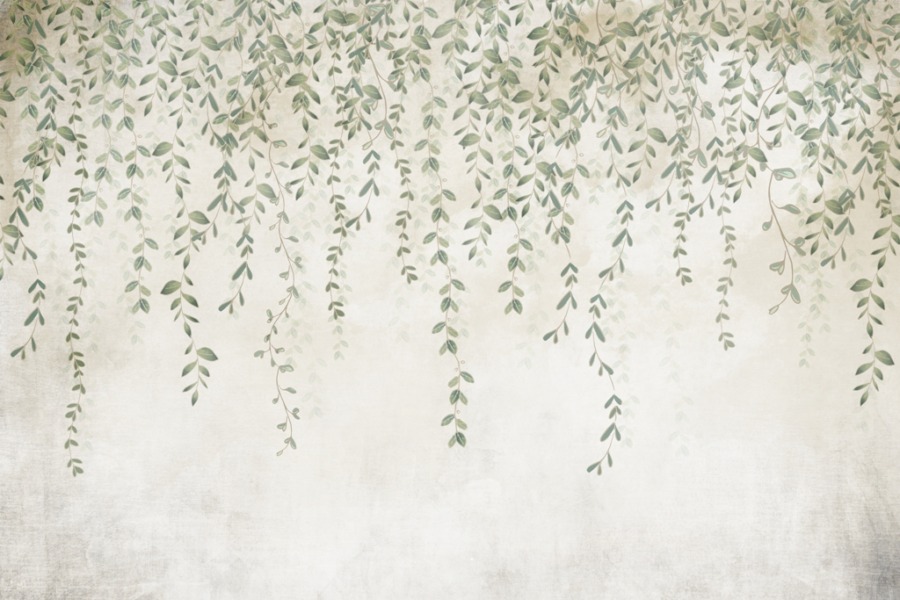 Fototapete mit hängendem grünen Efeu auf grauem Hintergrund Hanging Fine Leaves - Bildnummer 2