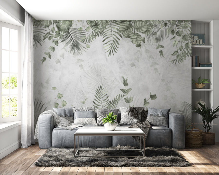 Fototapete mit Pflanzenmotiv auf grauem Hintergrund Exotic Frame - Hauptproduktbild