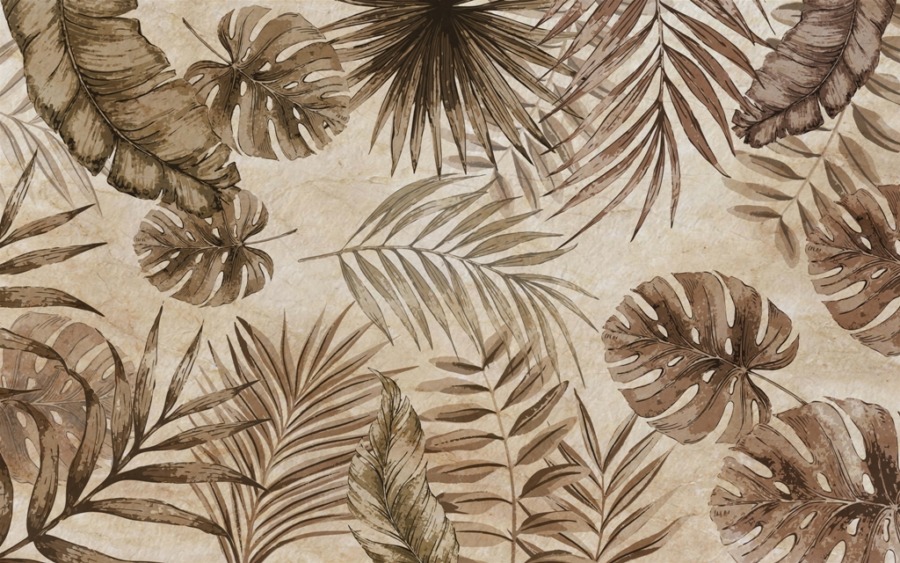 Fototapete in warmen Brauntönen mit tropischem Blumenmotiv Exotic Leaves in Sepia - Bild Nummer 2