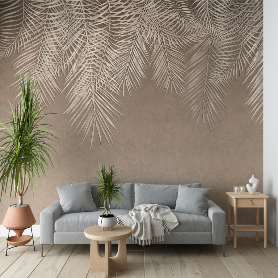 Fototapete mit langen Blättern am oberen Rand der Wand Bright Palm Leaves - Hauptproduktbild