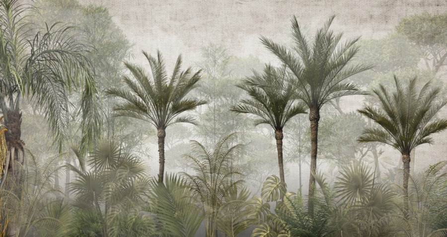 Fototapeta z tropikalnym krajobrazem w stonowanych kolorach Las Wysokich Palm We Mgle - zdjęcie numer 2