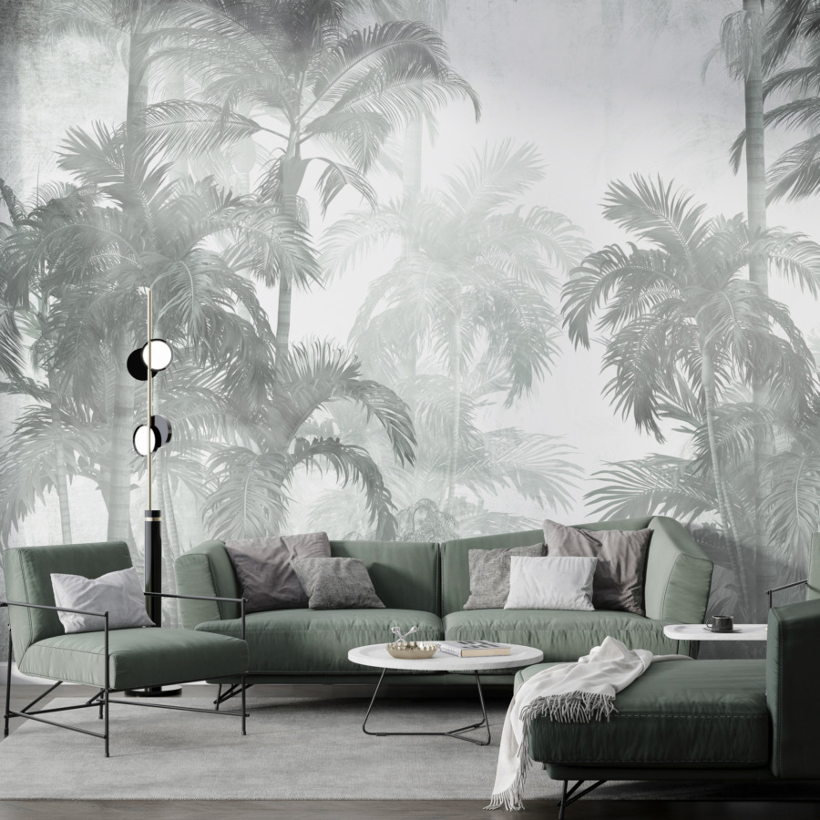 Fototapete in exotischem Klima und Grautönen Mist Among the Palms - Hauptproduktbild