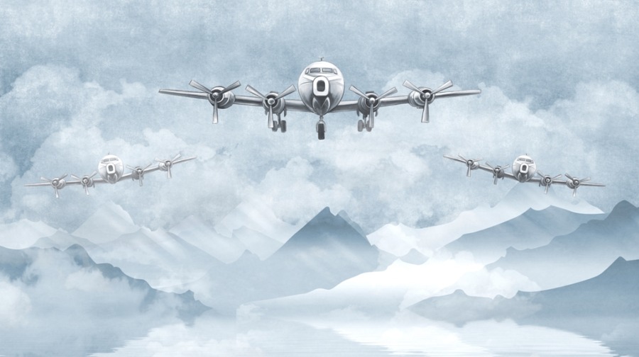 Fototapete mit Luftfahrtmotiv Drei Flugzeuge in Blau - Bild Nummer 2