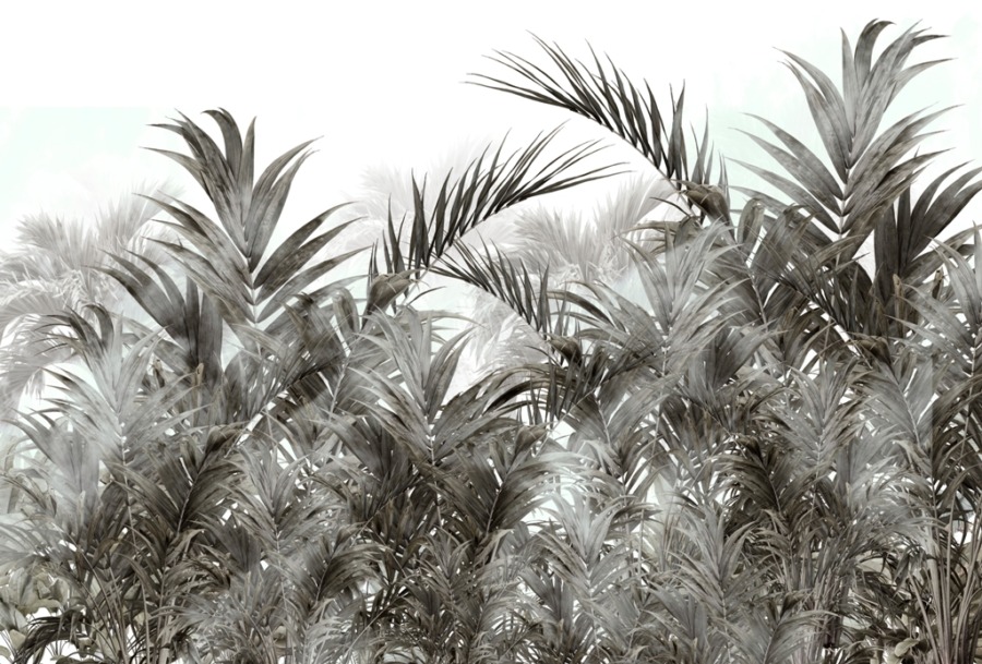 Fototapeta z gąszczem egzotycznych liści w jednostajnych barwach Tropiki Bez Koloru - zdjęcie numer 2