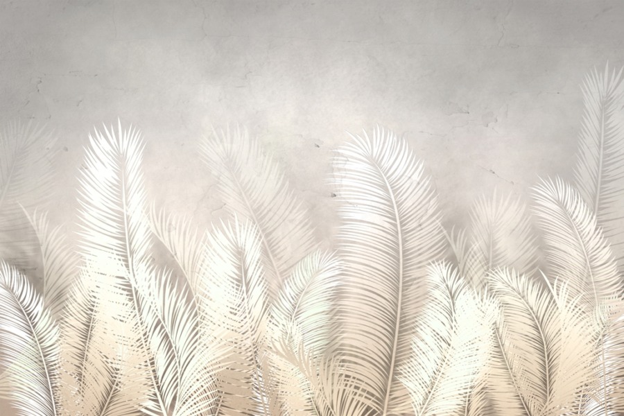 Fototapeta w jasnych odcieniach z motywem roślinnym Białe Pióropusze Liści - zdjęcie numer 2