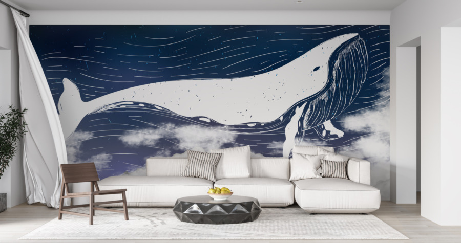 Fototapete mit Meeresmotiv in Weiß und Marineblau Weißer Wal - Hauptproduktbild