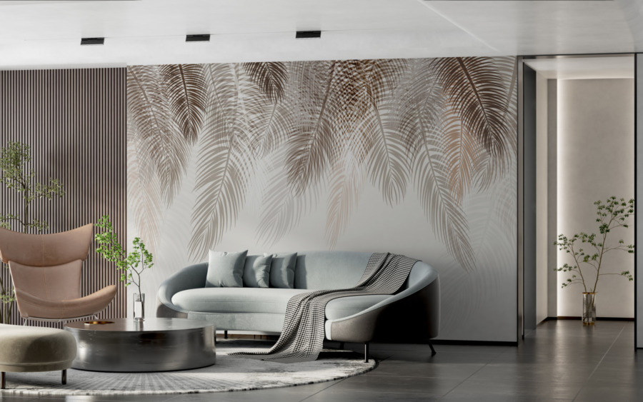 Fototapete mit schmalen Palmenblättern in gedeckten Farben Brown Leaves - Hauptproduktbild