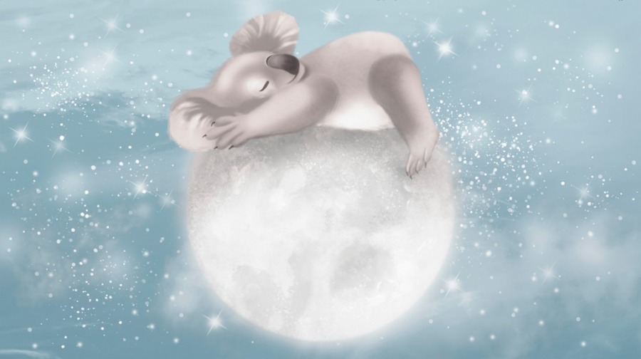 Koala auf dem Mond märchenhafte Illustration Fototapete in gedeckten Farben für Kinderzimmer - Bild Nummer 2