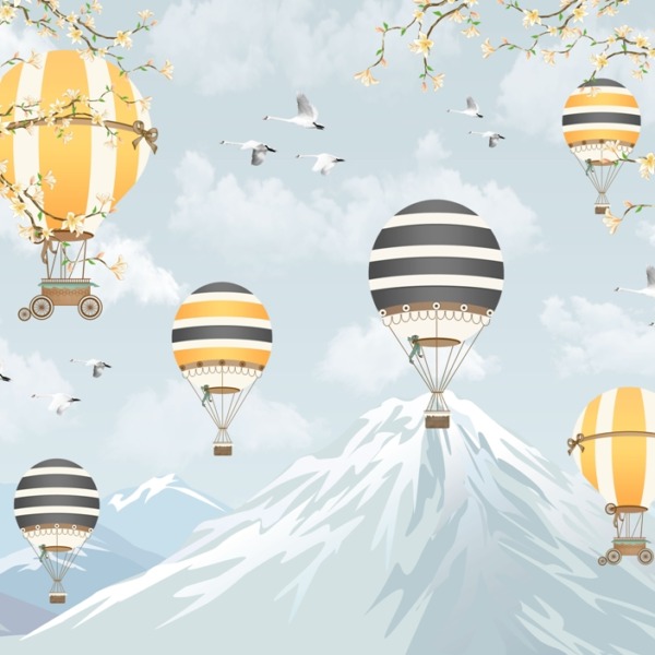 Fototapete Bunte Luftballons über den Bergen