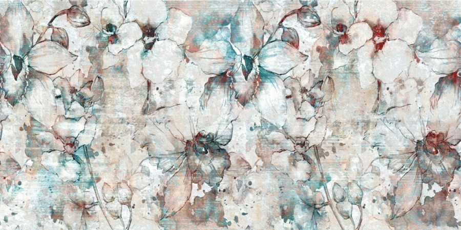 Fototapeta z białą mozaiką kwiatową Kwiaty Kreską Malowane - zdjęcie numer 2