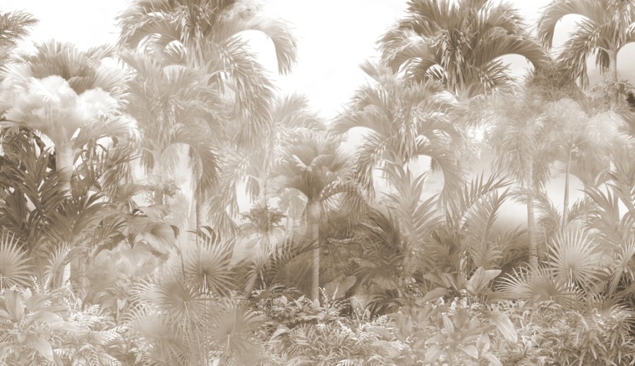 Fototapeta z gęstą, egzotyczną roślinnością we mgle Nieodkryta Dżungla w Sepii - zdjęcie numer 2