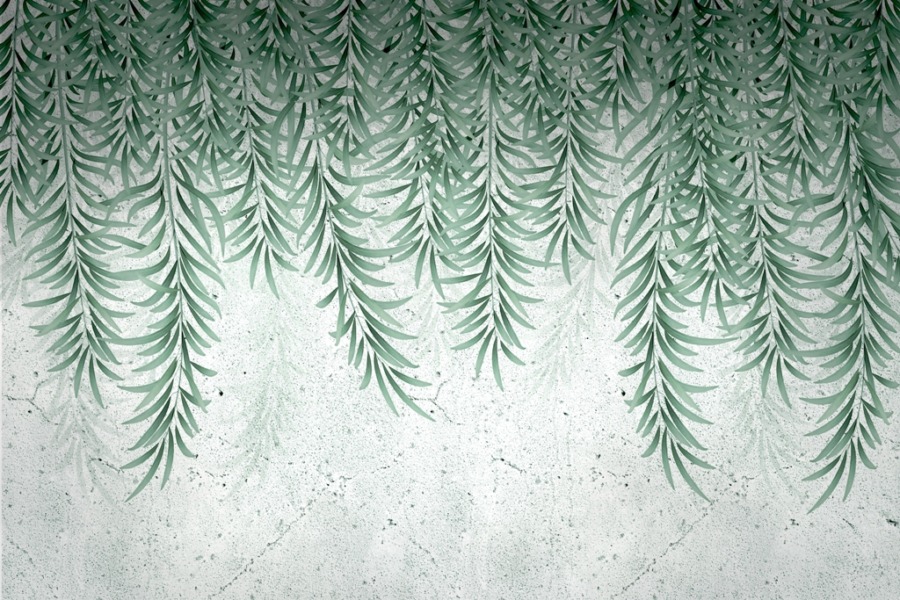 Fototapeta z wyraźnym zielonym motywem liści spływających w dół Odwrotny Las Liści - zdjęcie numer 2