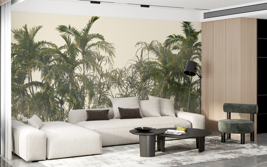 Fototapete mit dem Grün des exotischen Dschungels Schmalblättrige Palmen - Hauptproduktbild