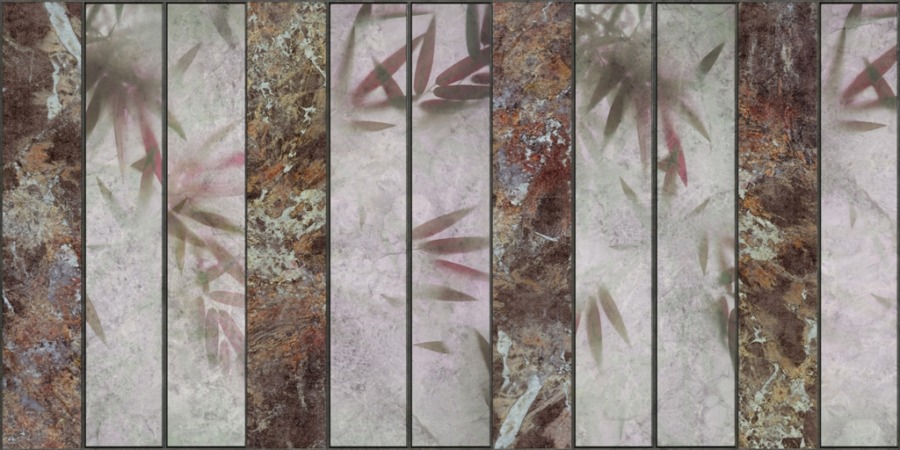 Fototapeta z nowoczesną grafiką ze strukturą kamienia i motywem roślinnym Pionowe Pasy z Marmuru - zdjęcie numer 2