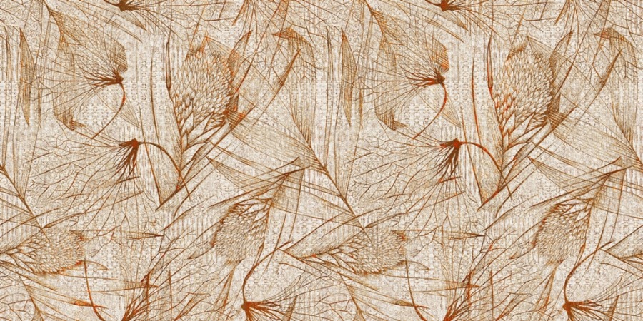 Wandmalerei in zarten Brauntönen mit floralem Motiv Zeichnung von Blättern in dünner Linie - Bild Nummer 2