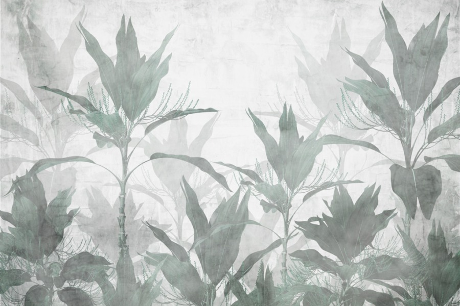 Fototapeta z tropikalnym motywem roślinnym w odcieniach zieleni i szarości W Gąszczu Dzikich Traw - zdjęcie numer 2